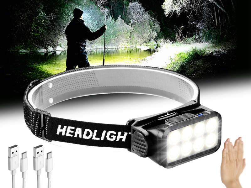 High Lumens LED Rechargeable Headlamp, Super Bright LED HeadLight with 5 Modes White Red Light and Sensor Motion for Outdoor