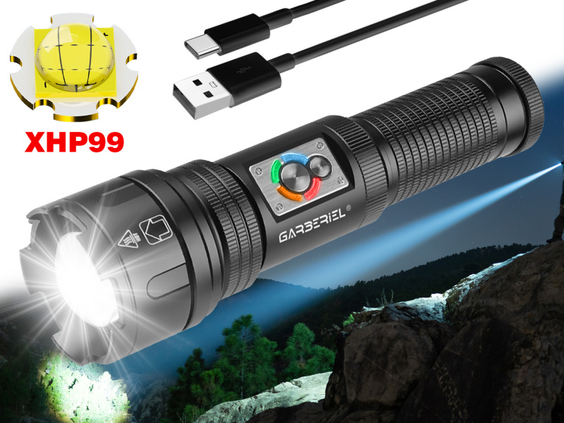 Garberiel High Lumens XHP99 Rechargeable Portable Flashlight with COB Light