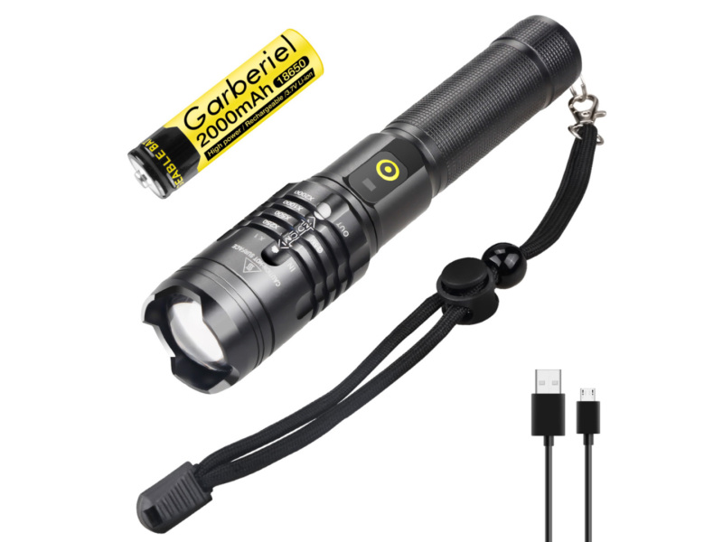 Small XHP50 LED Zoomable Flashlight Waterproof with 3 Modes and Battery Rechargeable