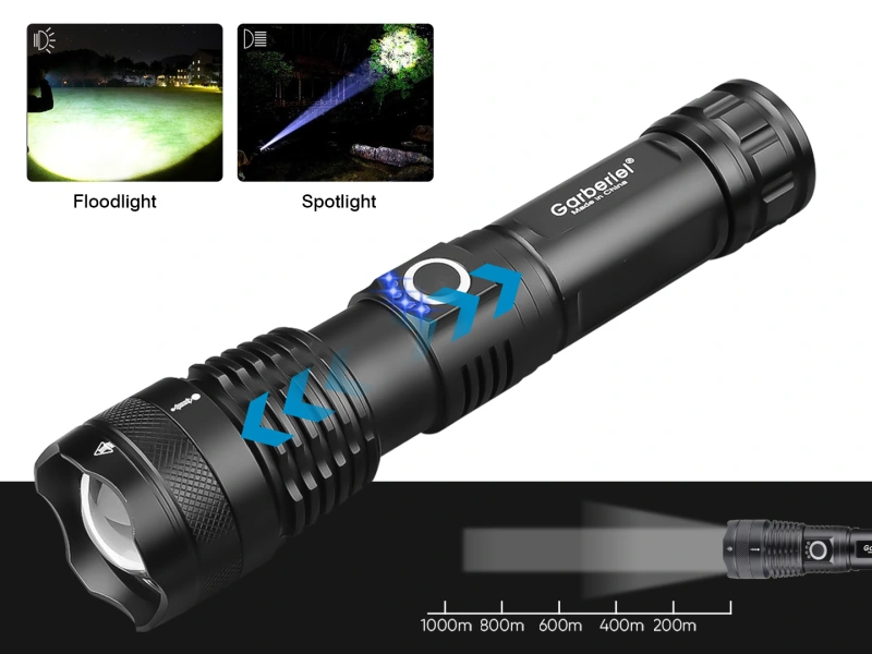 Garberiel XHP70 Flashlight 5000 High Lumens Rechargeable Light