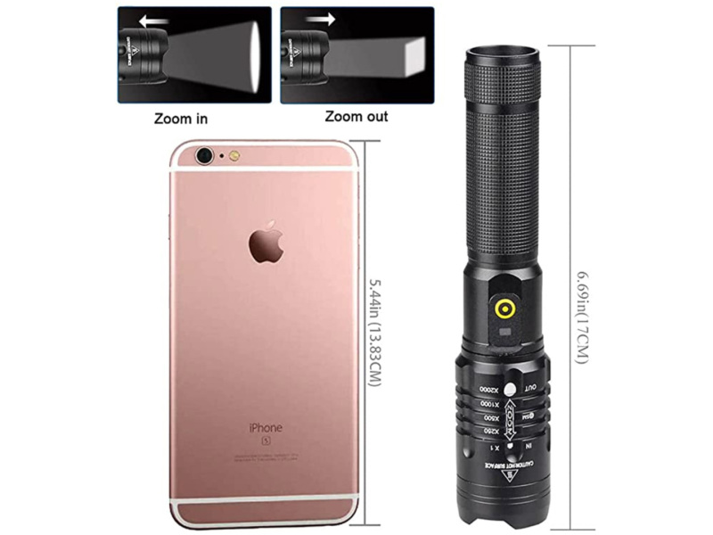 Small XHP50 LED Zoomable Flashlight Waterproof with 3 Modes and Battery Rechargeable