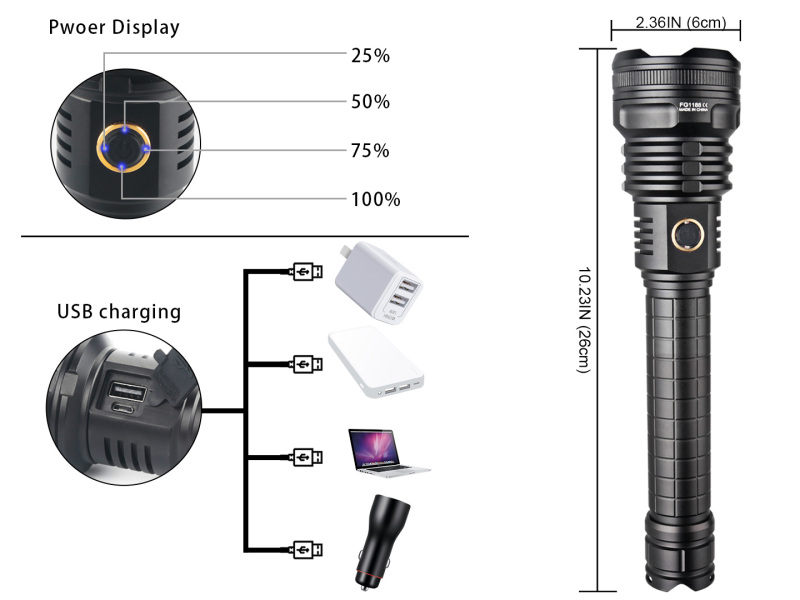 Garberiel XHP90 LED 8000 High Lumens Flashlight Waterproof