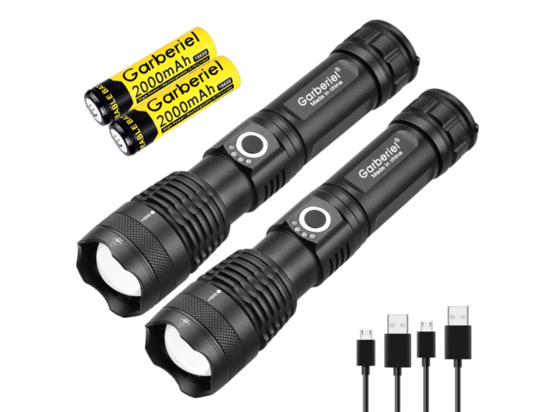 2 Set XHP50 LED 3500 Lumens Flashlight with IPX4 Water Resistant Level