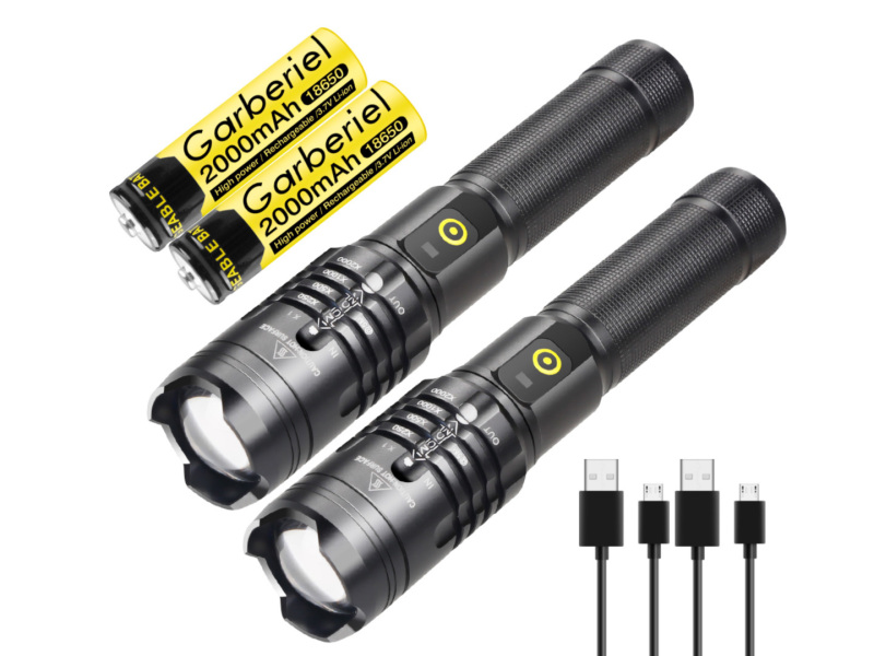 2 PACK XHP50 LED Waterproof  High Lumens Flashlight with Battery Rechargeable