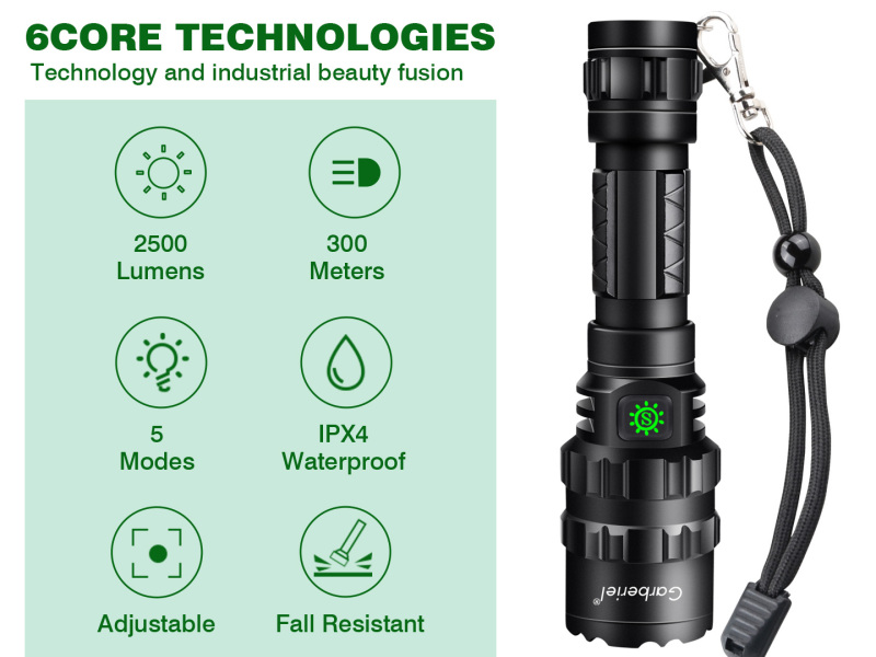 Garberiel X11 Flashlight 5 Modes IPX4 Waterproof  with 18650 Rechargeable Battery