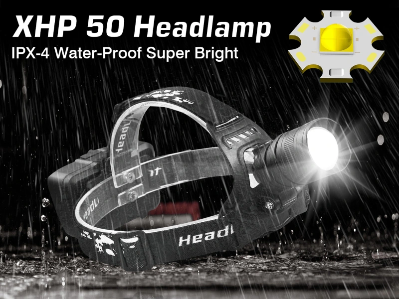 Garberiel XHP50 LED Rechargeable Headlamp 3 Modes with Adjustable Headband