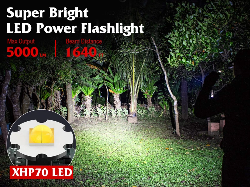 XHP70 LED Powerful Flashlight Waterproof USB Rechargeable Light