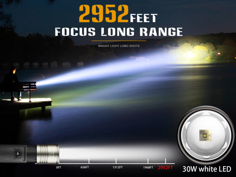 Garberiel 30Watt LED Strong Flashlight with 2952 Feet Long Range