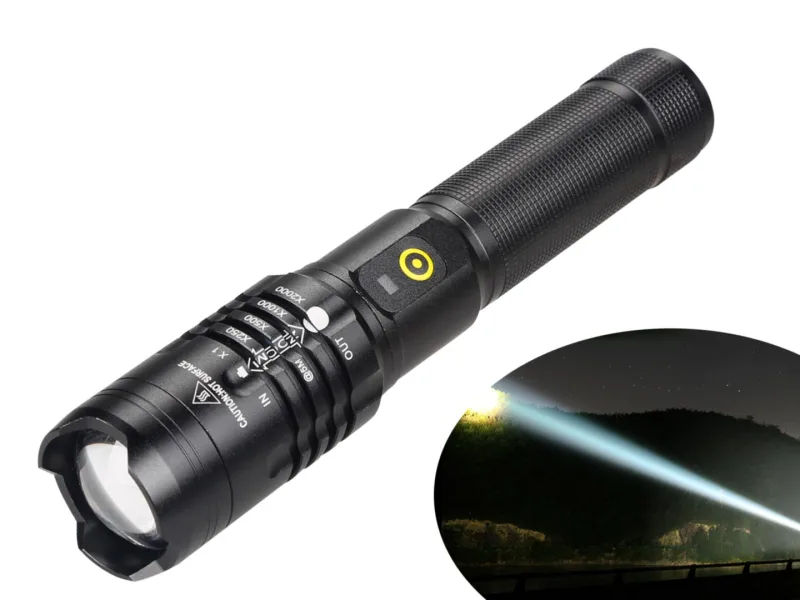 Small XHP50 LED Zoomable Flashlight Waterproof with 3 Modes and Battery Rechargeable