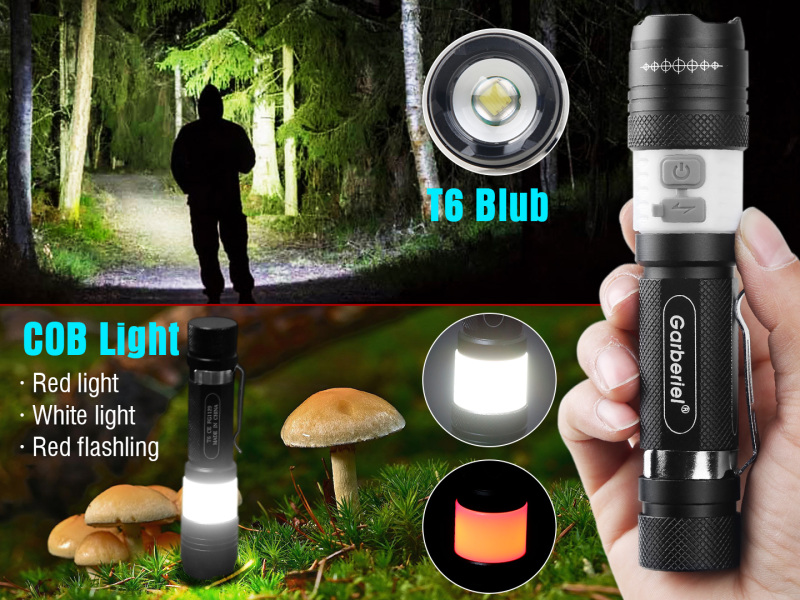 Garberiel T6 Small COB Torch Rechargeable with 18650 2000mah Battery Set