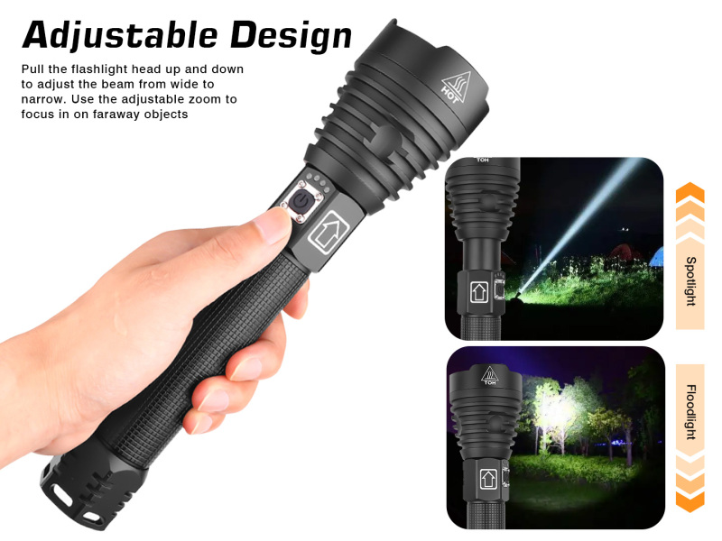 LED XHP90 3 Modes Flashlight  with 2000mAh18650 Batteries &amp; Charger