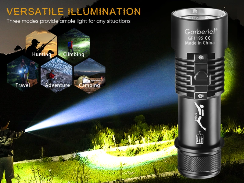 XHP70 IPX8 Scuba Light with Battery Rechargeable Waterproof 30M Underwater