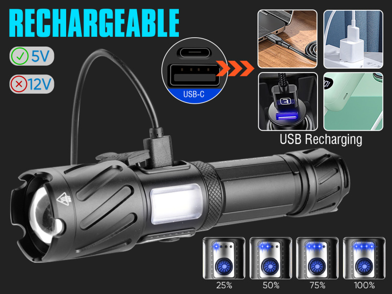 Garberiel XHP99 Magnetic Flashlight Rechargeable with COB Side Light