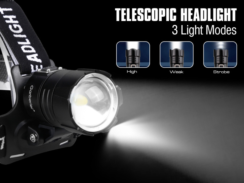 Garberiel LED XHP70 Headlamp 3 Modes Rechargeable Headlight