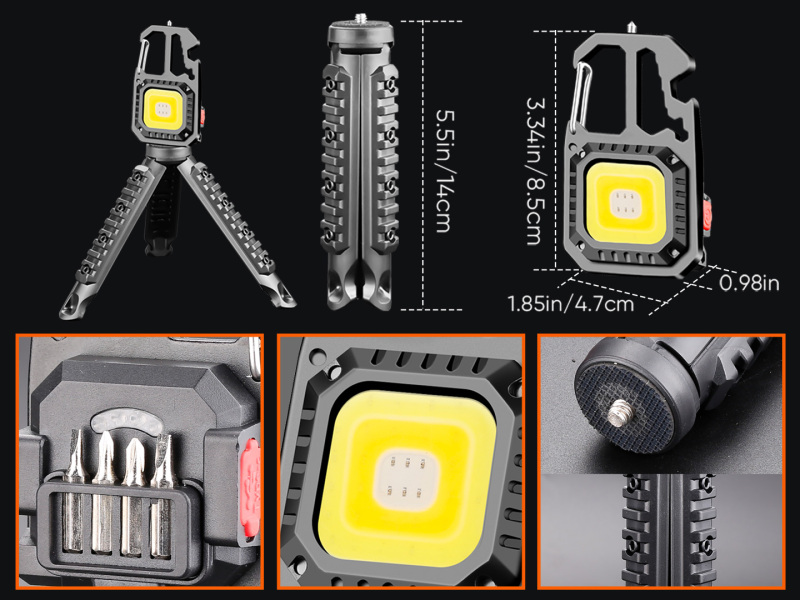 Garberiel 1000LM Mini COB Keychain Work Flashlights with Tripod