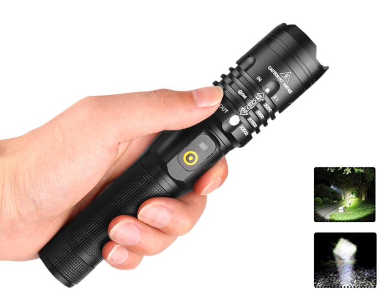 Small XHP50 LED Zoomable Flashlight Waterproof with 3 Modes and Battery Rechargeable