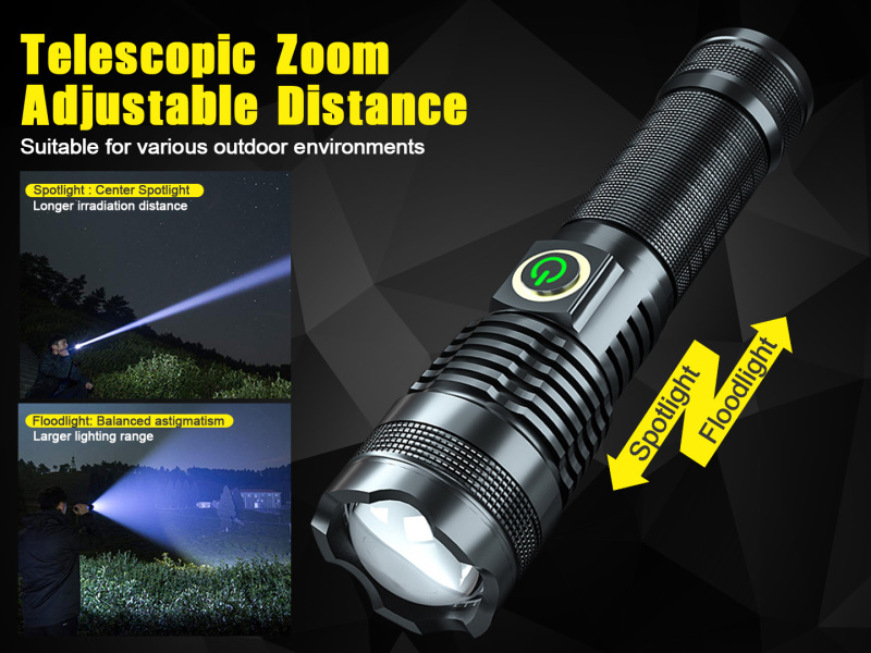 XHP70 3500 Lumens Flashlight 5 Modes with Battery Rechargeable