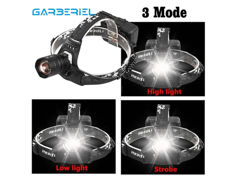 Garberiel XHP50 LED Rechargeable Headlamp 3 Modes with Adjustable Headband