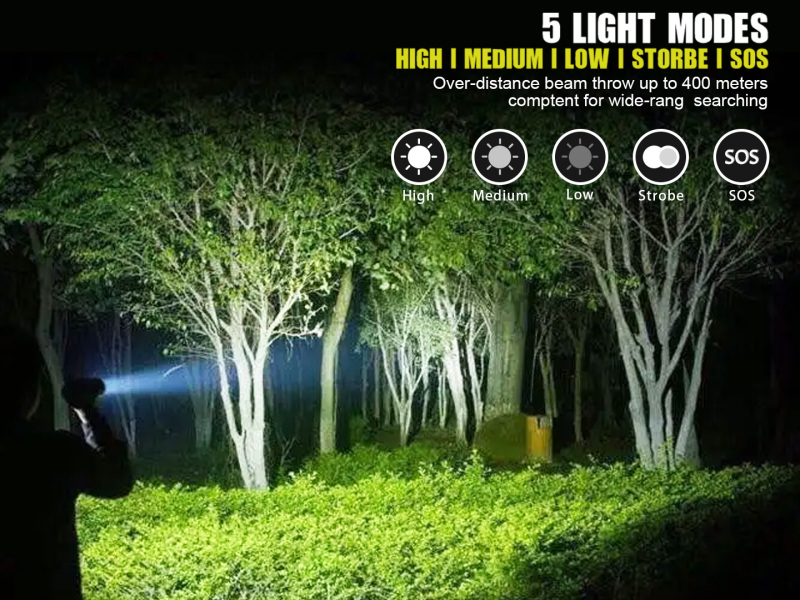 XHP70 3500 Lumens Flashlight 5 Modes with Battery Rechargeable