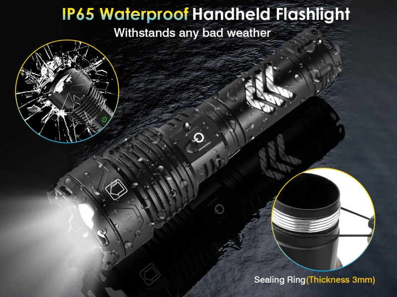 Garberiel XHP160 Flashlight Waterproof with Battery Rechargeable