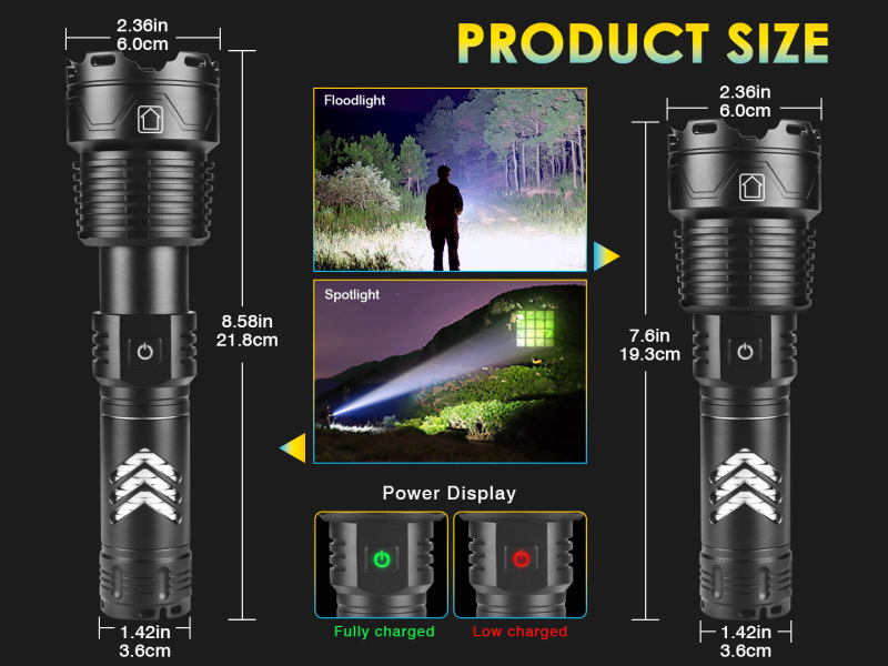 Garberiel XHP160 Flashlight Waterproof with Battery Rechargeable