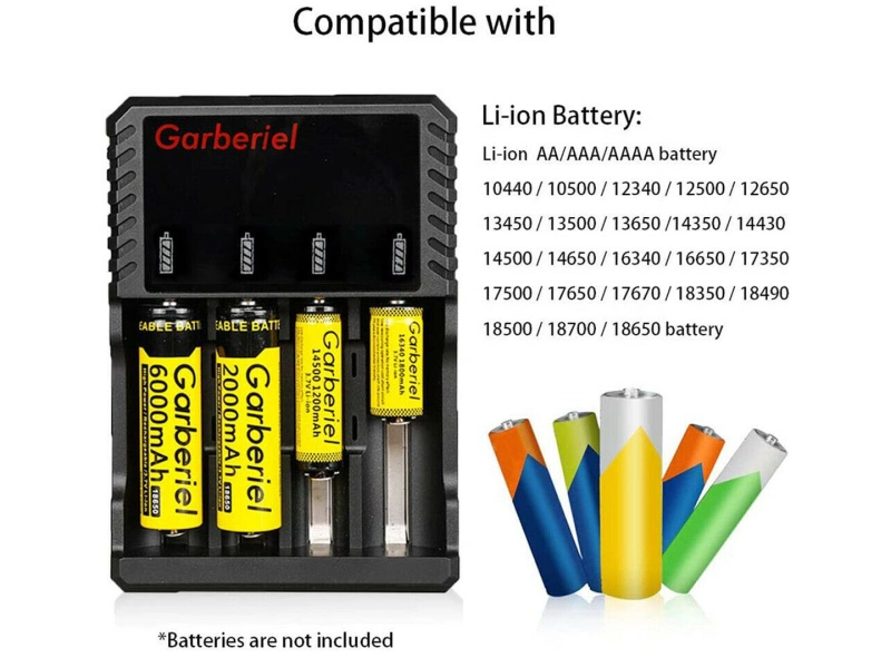 Garberiel 4 PC 2000mAh 18650 Rechargeable Li-ion Battery with 4-Slots 18650 Battery Charger