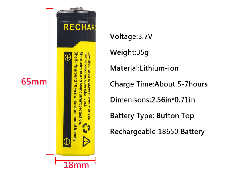 Garberiel High Power 2000mAh 100% Effective Power 3.7V Rechargeable 18650 Battery (Yellow) 1 Piece