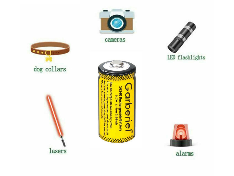 10 PCS Garberiel Rechargeable 16340 CR123A Battery 3.7V (Yellow)