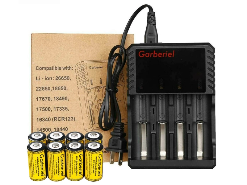 8PCS 16340 Rechargeable Batteries + US 4 Slot Multifunction Battery Charger