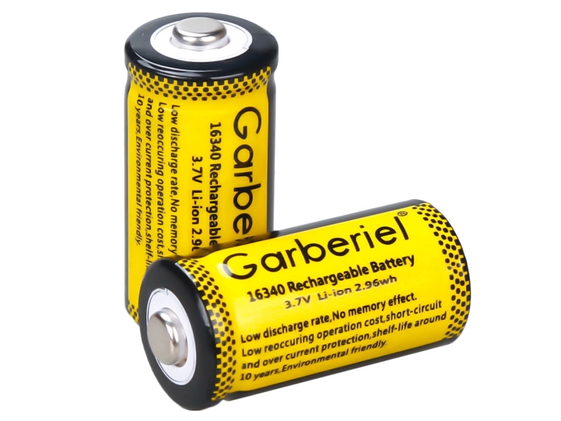 10 PCS Garberiel Rechargeable 16340 CR123A Battery 3.7V (Yellow)