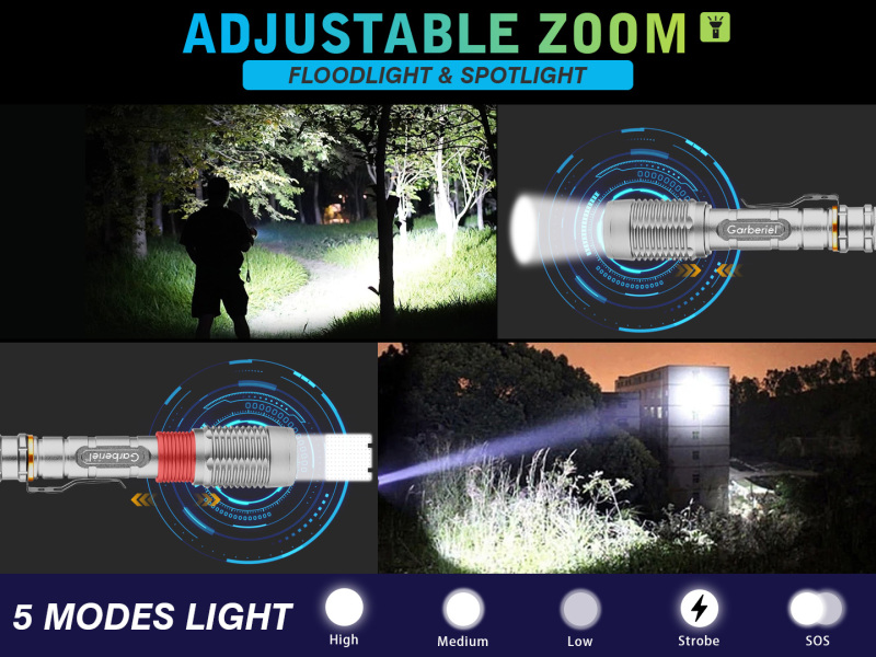 Super Bright Rechargeable LED Flashlight 5 Modes with Battery & Charger