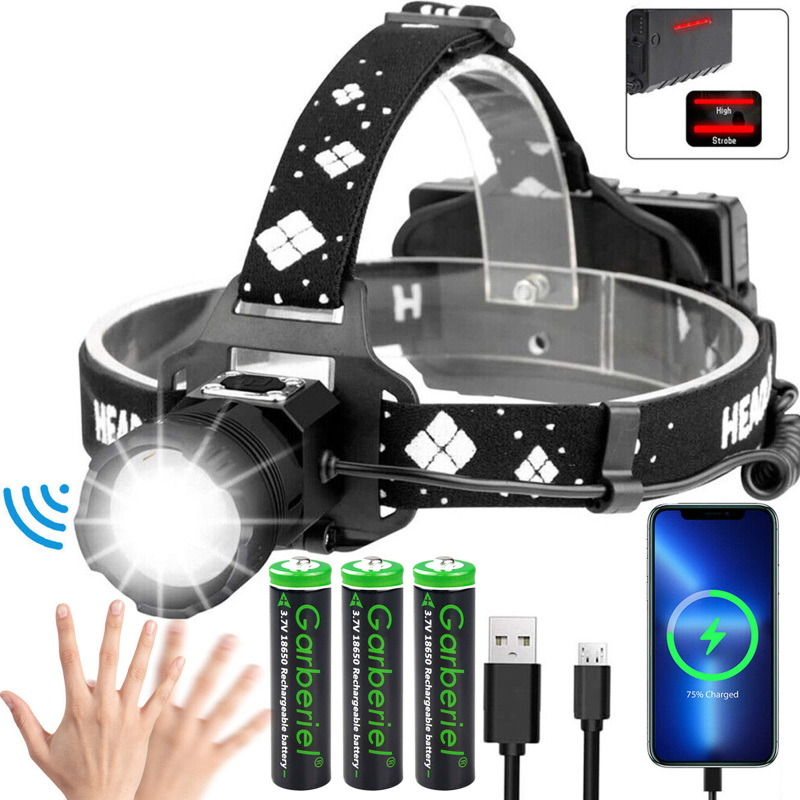 Garberiel XHP99 Inductive Headlamp with Motion Sensor USB Rechargeable IPX4
