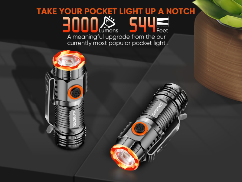 2PC 3000Lumens Garberiel XHP50 Rechargeable EDC Flashlights with 16340 Battery & Tail Magnet