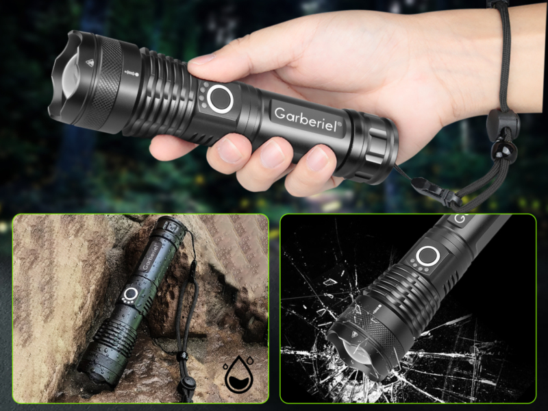 2 Set XHP50 LED 3500 Lumens Flashlight with IPX4 Water Resistant Level