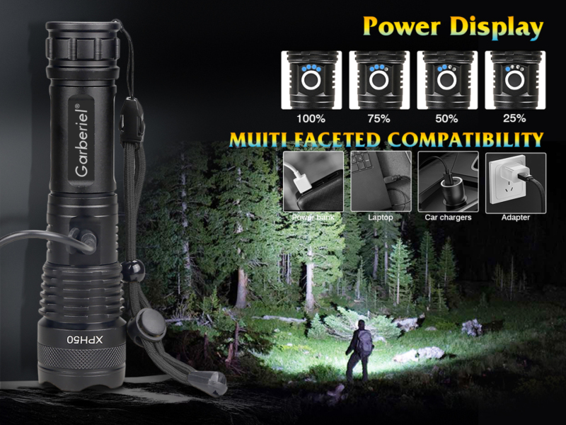 2 Set XHP50 LED 3500 Lumens Flashlight with IPX4 Water Resistant Level