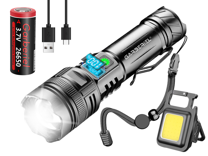 Garberiel Super Bright LED Rechargeable Flashlight, with 5 Modes & COB Work Light  for Camping