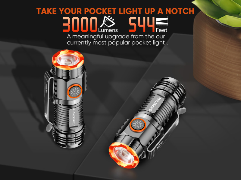2PC 3000Lumens Garberiel XHP50 Rechargeable EDC Flashlights with 16340 Battery & Tail Magnet