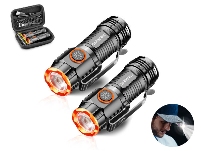 2PC 3000Lumens Garberiel XHP50 Rechargeable EDC Flashlights with 16340 Battery & Tail Magnet