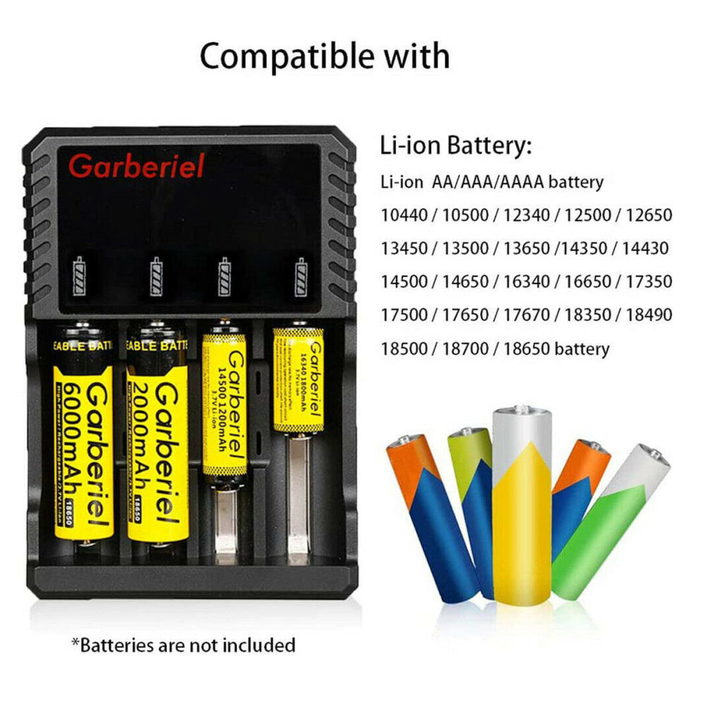 Garberiel 4 PC 2000mAh 18650 Rechargeable Li-ion Battery with 4-Slots 18650 Battery Charger