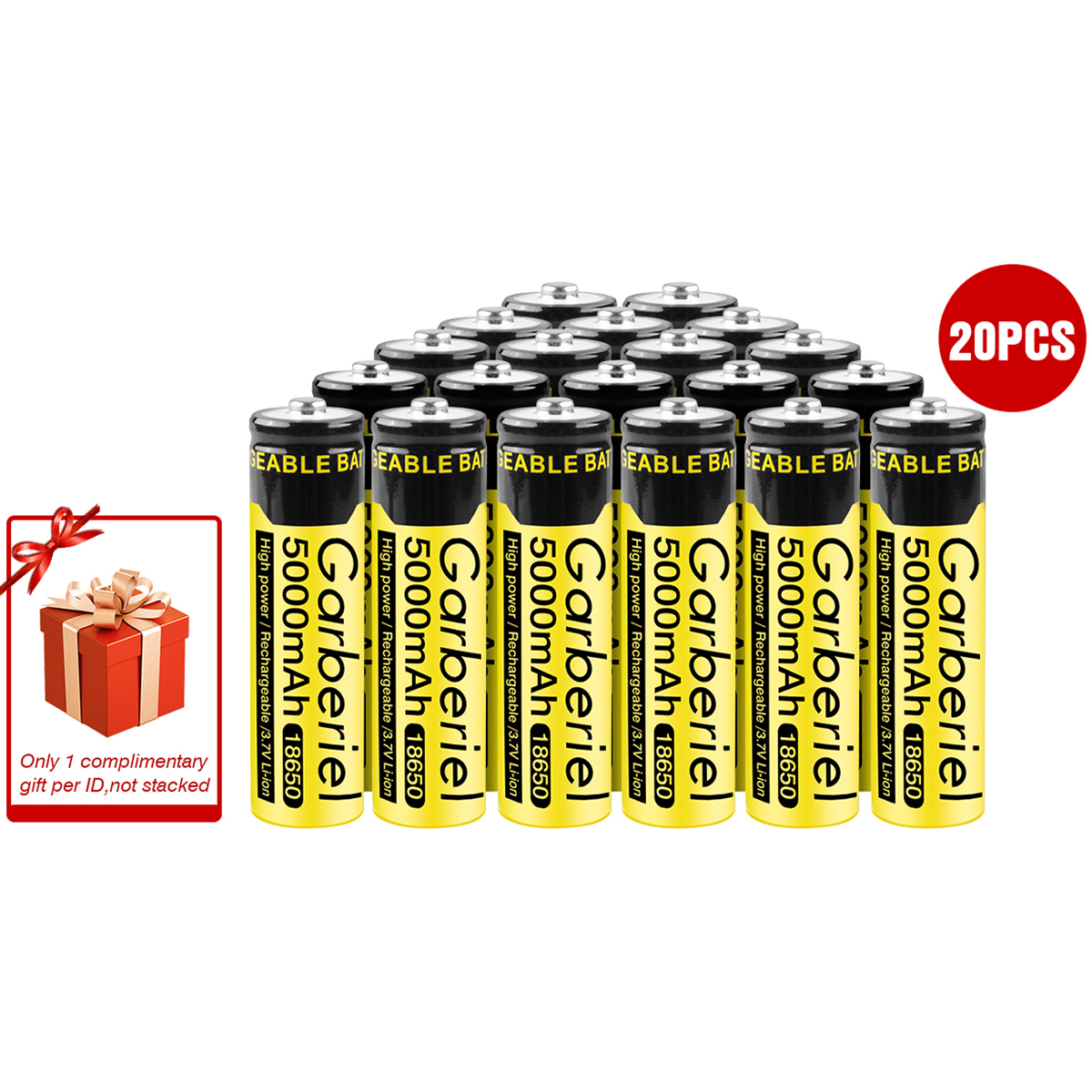 10 Pieces 5000mAh 3.7V Rechargeable 18650 Battery(Yellow)