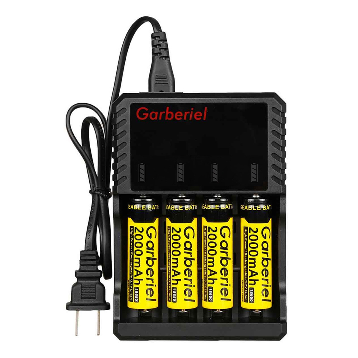 Garberiel 4 PC 2000mAh 18650 Rechargeable Li-ion Battery with 4-Slots 18650 Battery Charger