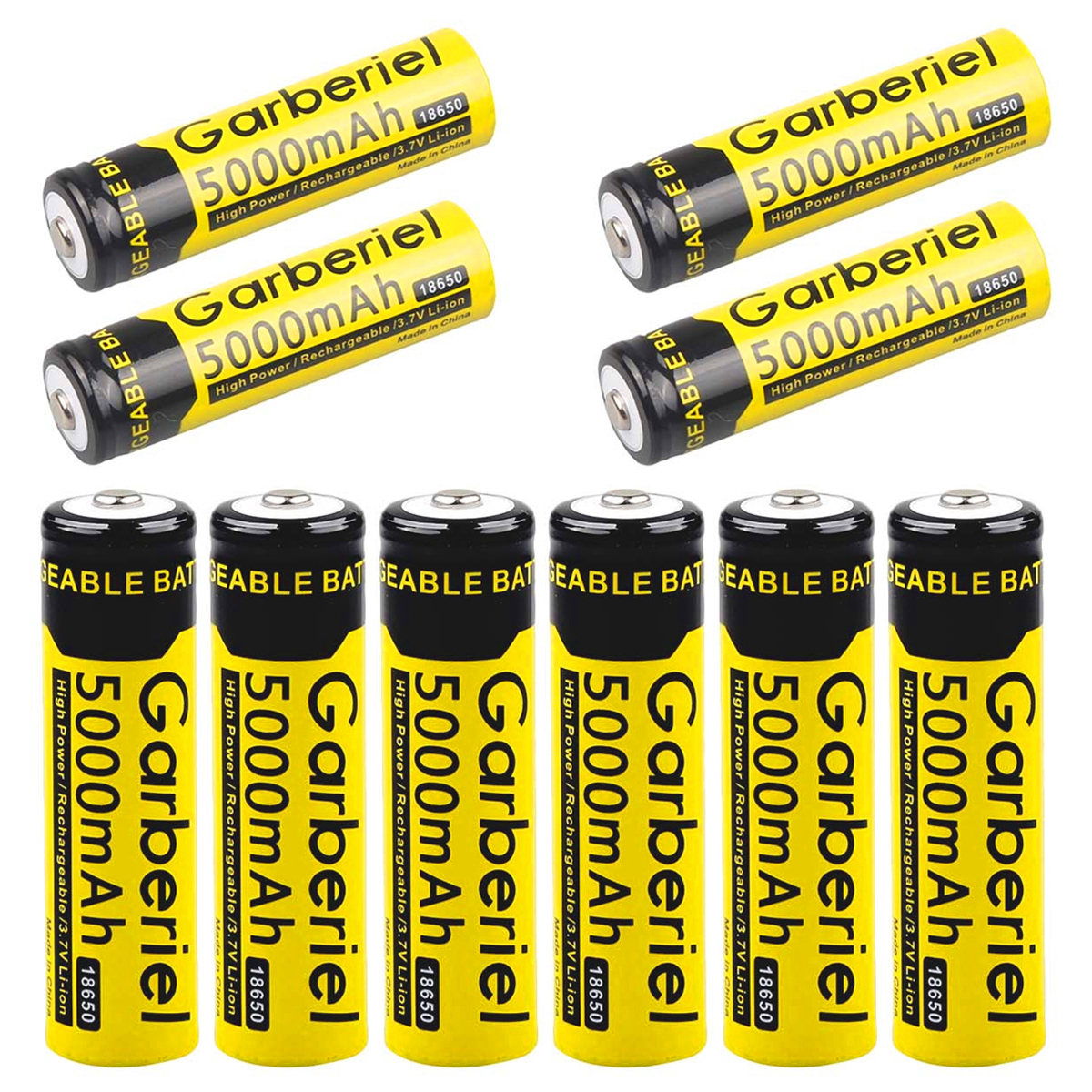 10 Pieces 5000mAh 3.7V Rechargeable 18650 Battery(Yellow)