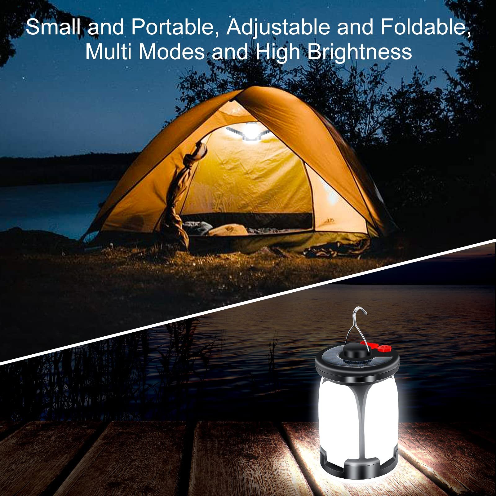 Lekaufen LED Solar Camping Lantern with 6 Light Modes, USB Rechargeable Camping Tent Light