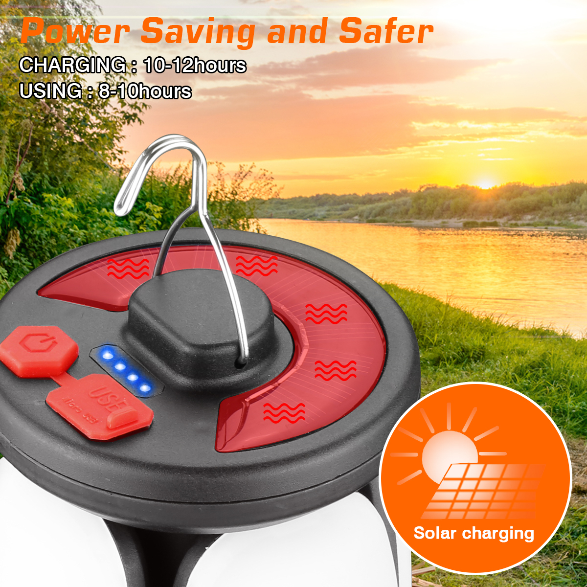 Lekaufen LED Solar Camping Lantern with 6 Light Modes, USB Rechargeable Camping Tent Light