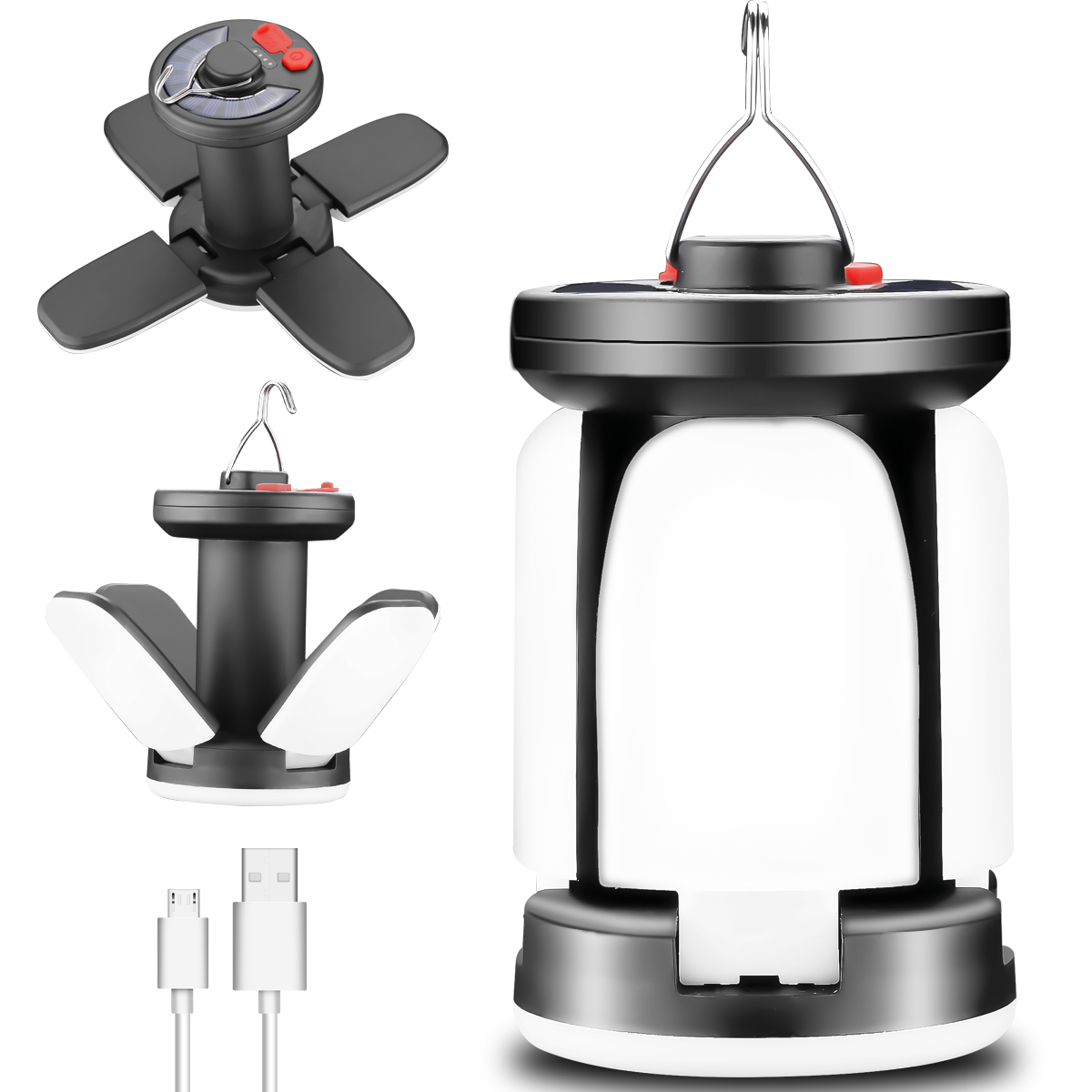 Lekaufen LED Solar Camping Lantern with 6 Light Modes, USB Rechargeable Camping Tent Light
