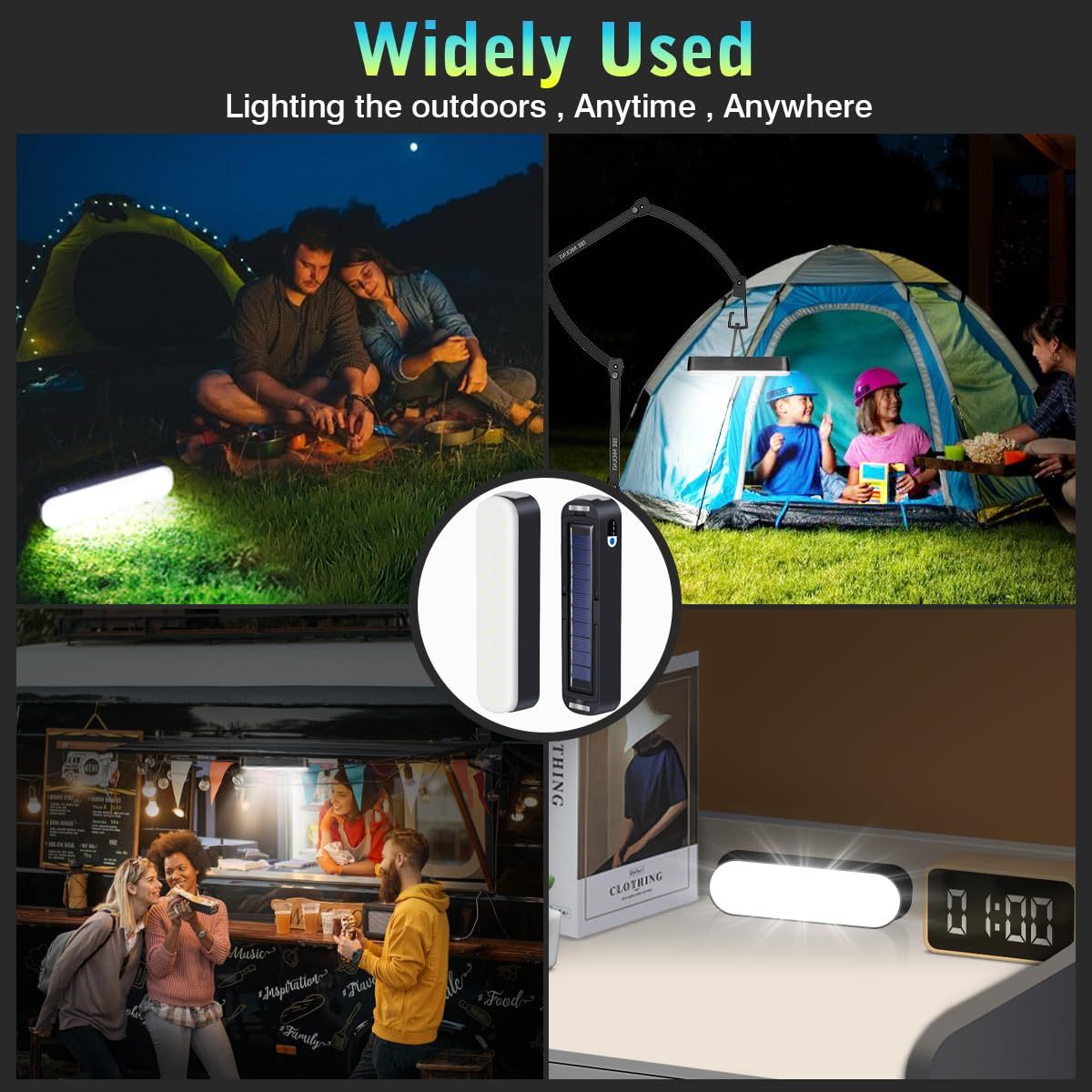 LeKaufen Rechargeable Solar Camping Lights, Magnetic Work Light, Power Bank Camping Lamp