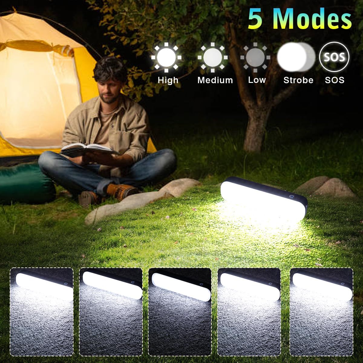LeKaufen Rechargeable Solar Camping Lights, Magnetic Work Light, Power Bank Camping Lamp