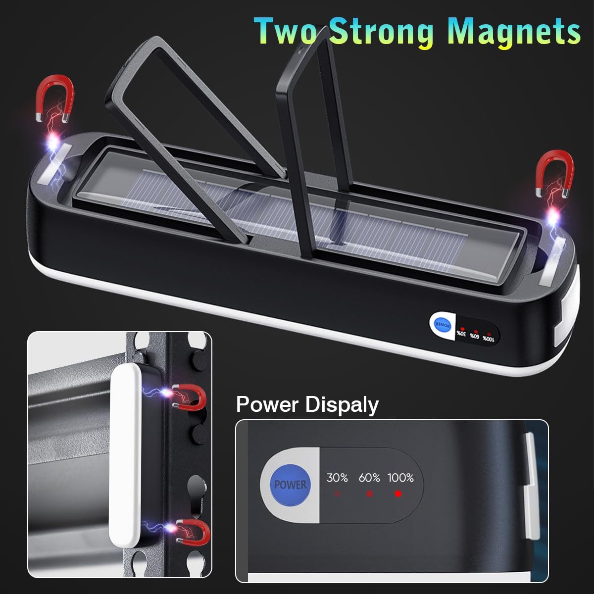 LeKaufen Rechargeable Solar Camping Lights, Magnetic Work Light, Power Bank Camping Lamp