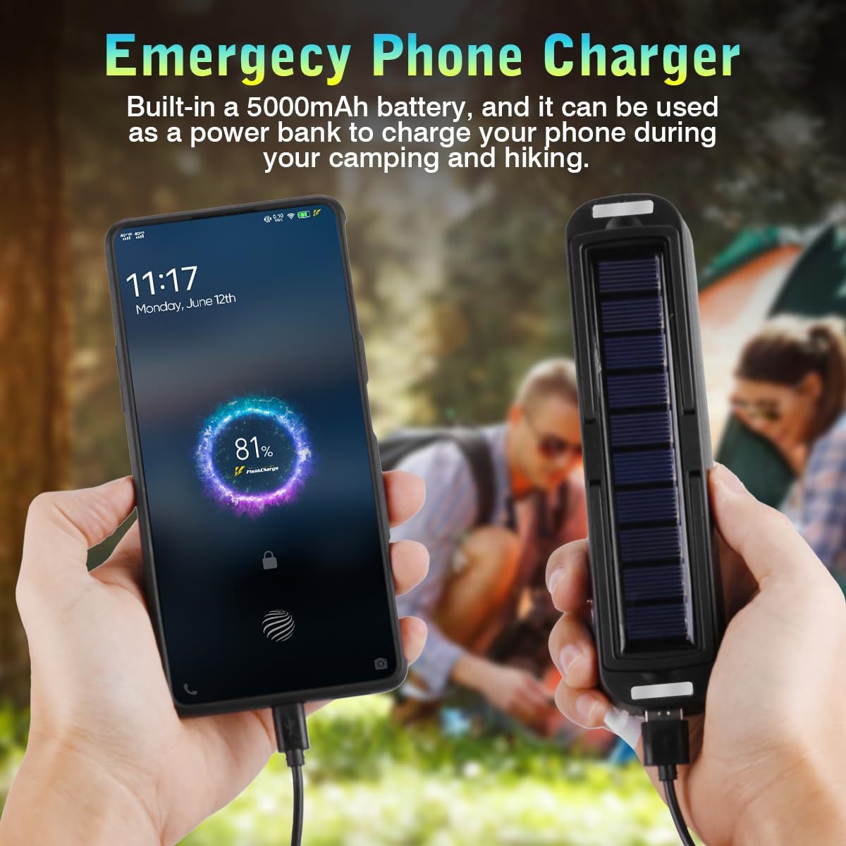 LeKaufen Rechargeable Solar Camping Lights, Magnetic Work Light, Power Bank Camping Lamp