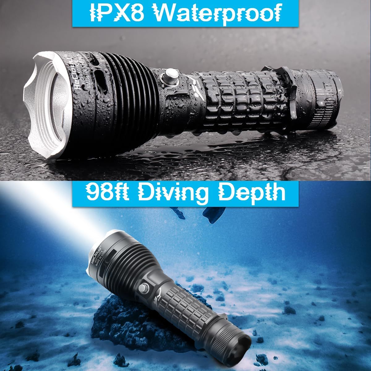 Hecloud Underwater 80ft Scuba Diving Flashlight Waterproof Flashlight 3 Modes
